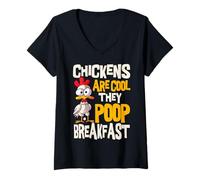 Women's Chickens are Cool They Poop Breakfast Chicken Poultry Farmer V-Neck T-Shirt
