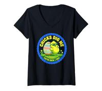 Women's Chicks Dig Me Funny Baby Chick Sunglasses Retro Cute V-Neck T-Shirt