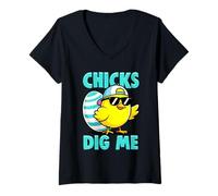 Women's Chicks Dig Me Funny Easter Chick Sunglasses Baseball Cap V-Neck T-Shirt