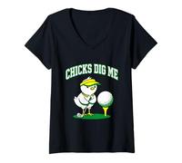 Women's Chicks Dig Me Funny Golf Chick Golfer Humor V-Neck T-Shirt