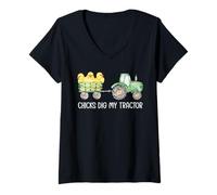 Women's Chicks Dig My Tractor Chicken Easter Day Famer Egg Hunting V-Neck T-Shirt