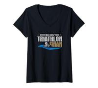 Womens Chicks Dig The Triathlon Man Funny Gift Idea V-Neck T-Shirt