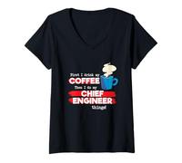 Women's Chief Engineer Fueled by Coffee Funny Career Graphic V-Neck T-Shirt