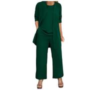 Womens Chiffon 3 Piece Outfit Sets Solid Formal Wide Leg Pant Suits Dressy Wedding Guest Pantsuits (Green,L)