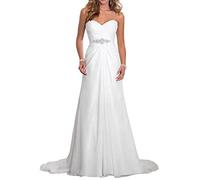 Women's Chiffon A-Line Bridal Dresses Off Shoulder Strapless Sweetheart Wedding Gowns A-White