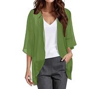 Women's Chiffon Cardigan 3/4 Sleeve Spring Summer Jacket Large Size Casual Loose Open Front Solid Color Transparent Lightweight Flowy Beach Coat Holiday Daily