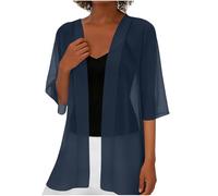 Women's Chiffon Cardigan 3/4 Sleeves Long Beach Kimonos Casual Plain Summer Jacket Open Front Boho Bolero Jacket Casual Transparent Cardigan for Bikini Cover Up Suitable for Women's Beach Outfits
