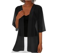 Women's Chiffon Cardigan 3/4 Sleeves Long Beach Kimonos Casual Plain Summer Jacket Open Front Boho Bolero Jacket Casual Transparent Cardigan for Bikini Cover Up Suitable for Women's Beach Outfits