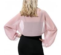 Women's Chiffon Cardigan, Long Sleeve Open Front Cropped Cardigan Jacket, Plain Ruched Shawl Shrug with Arm Hole for Wedding Evening Party, Sunscreen Sheer Cover Up for Golf Riding Outdoor Activities