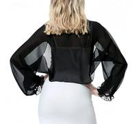 Women's Chiffon Cardigan, Long Sleeve Open Front Cropped Cardigan Jacket, Plain Ruched Shawl Shrug with Arm Hole for Wedding Evening Party, Sunscreen Sheer Cover Up for Golf Riding Outdoor Activities