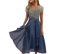 Women's Chiffon Dresses Casual Summer Dresses for Women Elegant Going Out Party Dress Holiday Dress Ladies Dresses Printing Short Sleeve V Neck Irregular Hem Dress Pleated Flowy Dresses UK Size 8-22