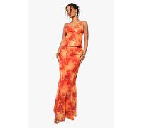 Womens Chiffon Floral Print Maxi Skirt - Orange - 8, Orange