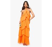 Womens Chiffon Halter Neck Tiered Maxi Dress - Orange - 8, Orange