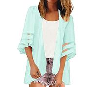 Women'S Chiffon Kimono Cardigans Beach Cover Up 3/4 Sleeve Bikini Shawl Hollow Out-Swimsuit Body Wraps Suit Lounge Open Front Floral Boho Beachwear Casual Loose Lightweight Swimwear