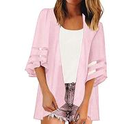 Women'S Chiffon Kimono Cardigans Beach Cover Up 3/4 Sleeve Bikini Shawl Hollow Out-Swimsuit Body Wraps Suit Lounge Open Front Floral Boho Beachwear Casual Loose Lightweight Swimwear