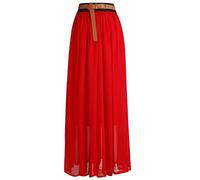 Womens Chiffon Retro Long Maxi Skirt Beach Ankle Length Skirt (UK, Alpha, M, L, Regular, Regular, Red)