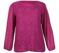 Womens Chiffon Sheer Lace Mesh Full Sleeve Ladies Round Neck Stretch Lined Floral Blouse Top Plus Size Plum Size 26 - 28