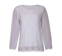 Womens Chiffon Sheer Lace Mesh Full Sleeve Ladies Round Neck Stretch Lined Floral Blouse Top Plus Size White Size 20