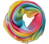 Women's Chiffon Square Scarf with Magnetic Closure, Gradient Color Ombre Neck Wrap, Lightweight Polyester Fashion Shawl for Travel and Office, 63x63cm(Rainbow)