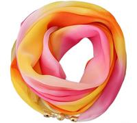 Women's Chiffon Square Scarf with Magnetic Closure, Gradient Color Ombre Neck Wrap, Lightweight Polyester Fashion Shawl for Travel and Office, 63x63cm(Pink)