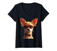 Womens Chihuahua Dog with Sunglasses Dogs I Love Cute Chihuahuas V-Neck T-Shirt