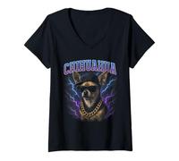Womens Chihuahua Gangster - Funny Dog Weird Trashy Meme V-Neck T-Shirt