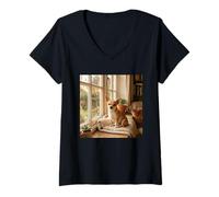 Women's Chihuahua Window Light Cozy Home Interior Scene V-Neck T-Shirt