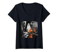 Womens Child Dressed up as Halloween in The Alley V-Neck T-Shirt