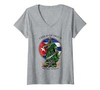 Women's Child of Ogun Iron Orisha wih Cuban Flag V-Neck T-Shirt