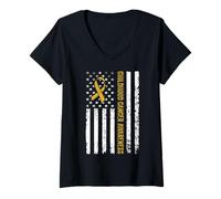 Womens Childhood Cancer Awareness Support Ribbon American Flag V-Neck T-Shirt