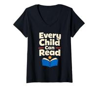 Women's Childhood Literacy Awareness Reading Saves Lives Reader V-Neck T-Shirt
