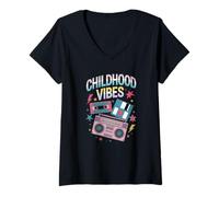 Womens Childhood Vibes vintage retro 90s casette disco 1990s V-Neck T-Shirt