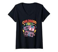 Womens Childhood Vibes vintage retro 90s casette disco 1990s V-Neck T-Shirt