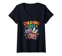Womens Childhood Vibes vintage retro 90s casette disco 1990s V-Neck T-Shirt