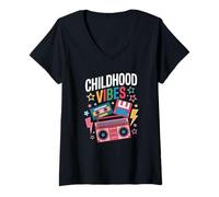Womens Childhood Vibes vintage retro 90s casette disco 1990s V-Neck T-Shirt
