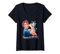 Womens CHILDLESS CAT LADIES VOTE ROSIE THE RIVETER V-Neck T-Shirt