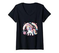 Womens Children's Unicorn Mythical Creatures Horses Girls Rainbow V-Neck T-Shirt