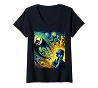 Womens Child's Tormented Spirits, Van Gogh Starry Night, Halloween V-Neck T-Shirt