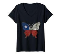 Women's Chile Butterfly Chilean Flag Pride V-Neck T-Shirt