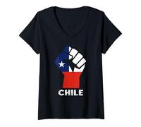 Womens Chile Chilean Roots Chilean Pride Handfist Chilean Flag V-Neck T-Shirt