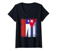Womens Chile Cuba Half Flag Chilean Cuban Heritage V-Neck T-Shirt