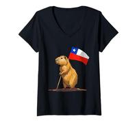Women's Chile Flag Capybara Chilean Roots Chilean Pride Chile V-Neck T-Shirt