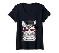 Women's Chile Flag Cat Chilean Pride Chilean Roots Chilean Flag V-Neck T-Shirt