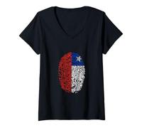 Womens Chile Flag Fingerprint Artwork National Identity and Pride V-Neck T-Shirt