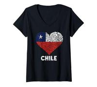 Womens Chile Heart Chilean Flag Chilean Roots Chilean Pride V-Neck T-Shirt
