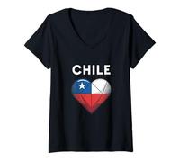 Womens Chile Pride Geometric Heart Flag Chilean V-Neck T-Shirt