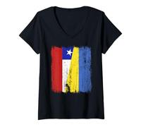 Womens Chile Ukraine Half Flag Chilean Ukrainian Heritage V-Neck T-Shirt