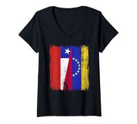 Womens Chile Venezuela Half Flag Chilean Venezuelan Jersey V-Neck T-Shirt