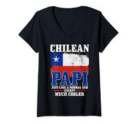 Womens Chilean Dad Chile Flag Pride Vintage Funny Father's Day V-Neck T-Shirt