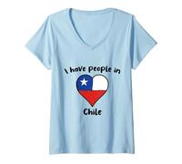 Womens Chilean Flag Heart I Have People in Chile V-Neck T-Shirt